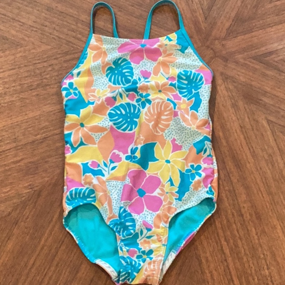 Speedo Blue and Pink One Piece Swimsuit Tropical Print
